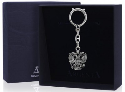 943БР15006 Серебряный брелок для ключей «Герб» с чернением в подарочном футляре